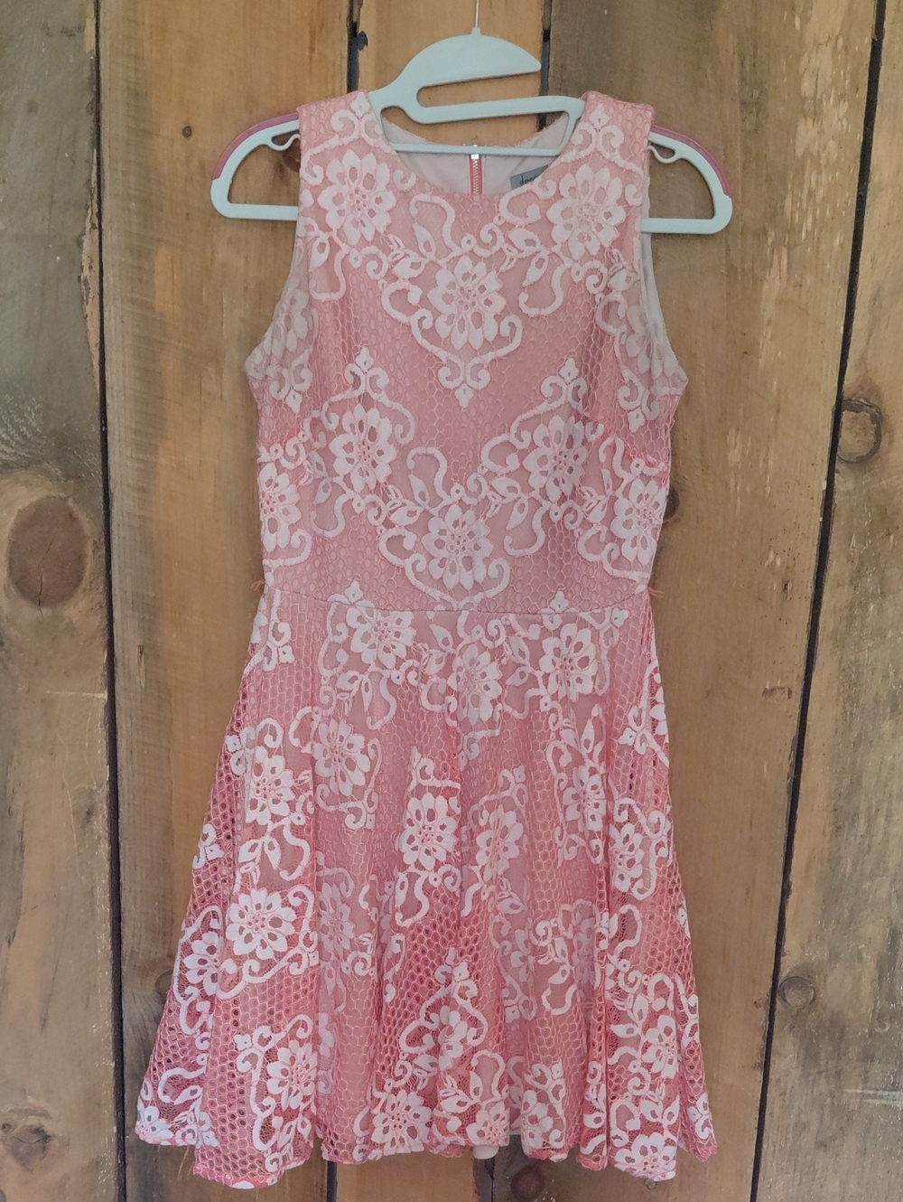 Danny & Nicole Pink Lace Fit-and-Flare Midi Dress